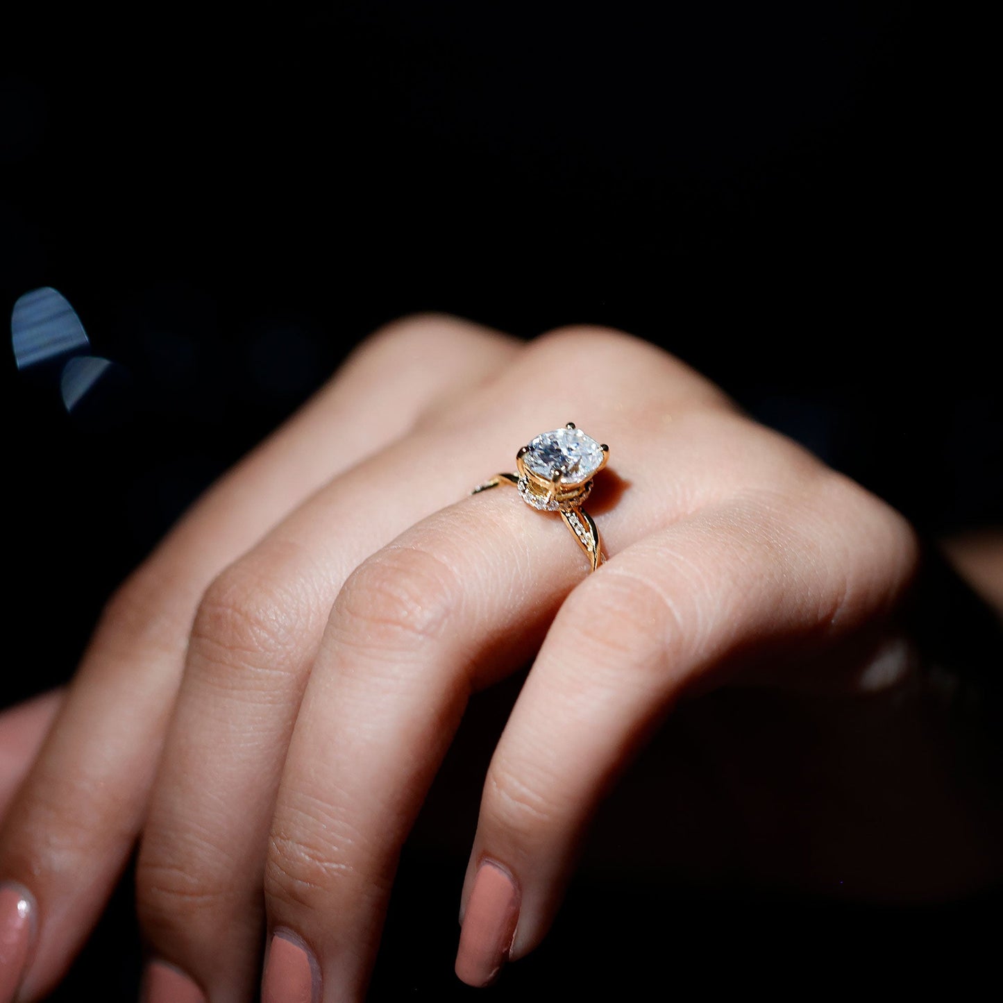 Certified 2 Carat Moissanite Hidden Halo Engagement Ring in Silver