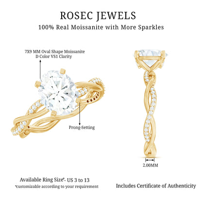 Oval Shape Moissanite Solitaire Engagement Ring in Braided Shank