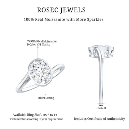 Solitaire 2 Carat Moissanite Bezel Set Engagement Ring with Bypass Shank