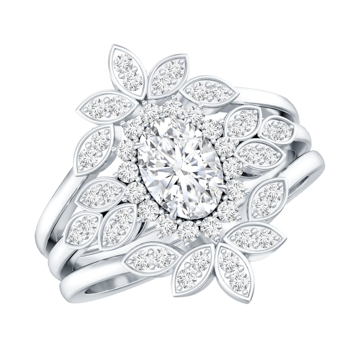 Vintage Inspired Moissanite Wedding Ring Set of 3