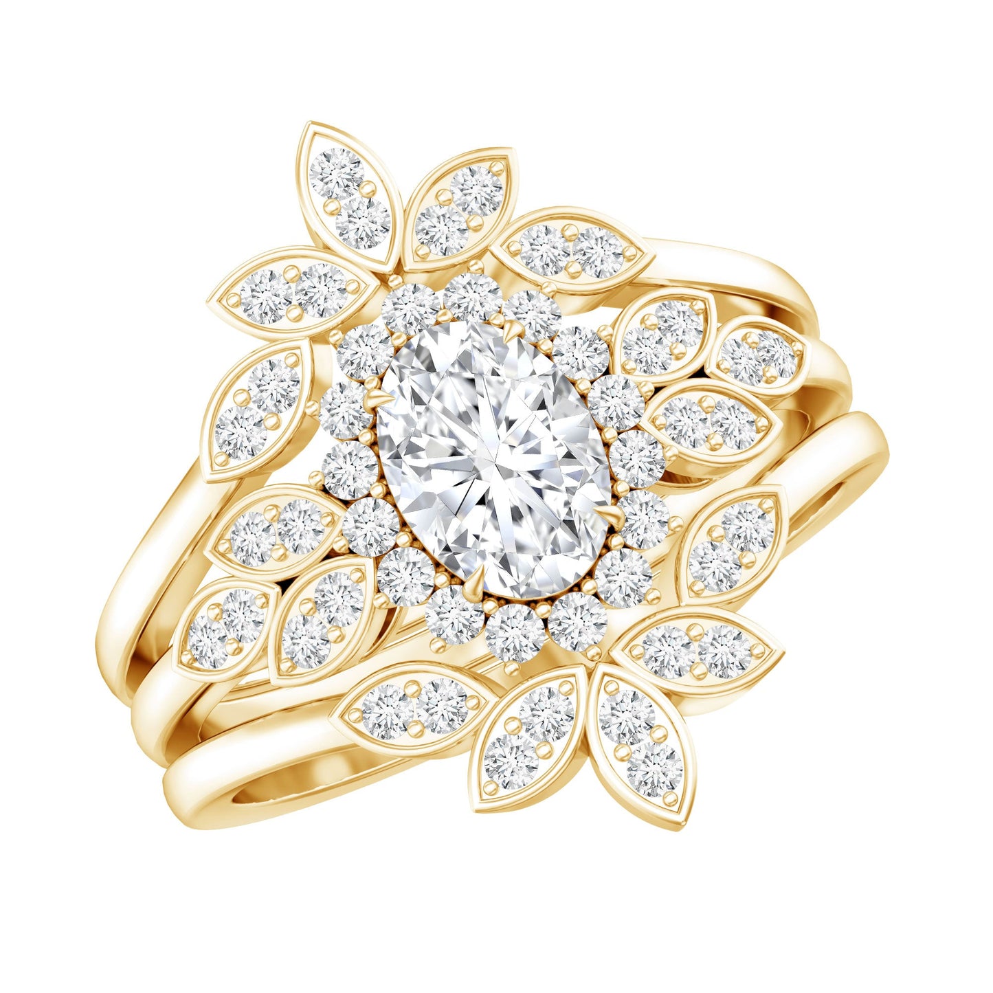 Vintage Inspired Moissanite Wedding Ring Set of 3