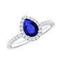 Certified 1.6 Carat Lab Grown Blue Sapphire Teardrop Engagement Ring with Diamond Halo