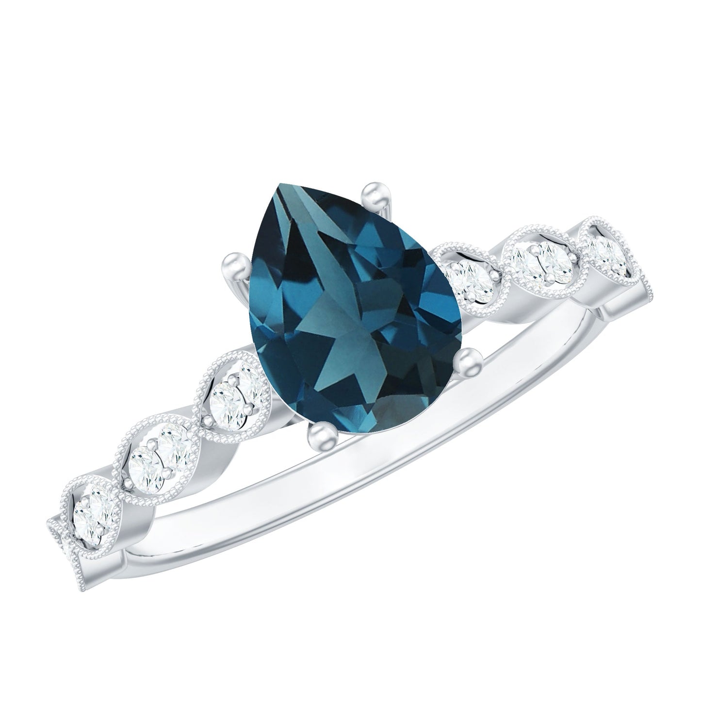 Pear Shaped London Blue Topaz and Diamond Engagement Ring For Women