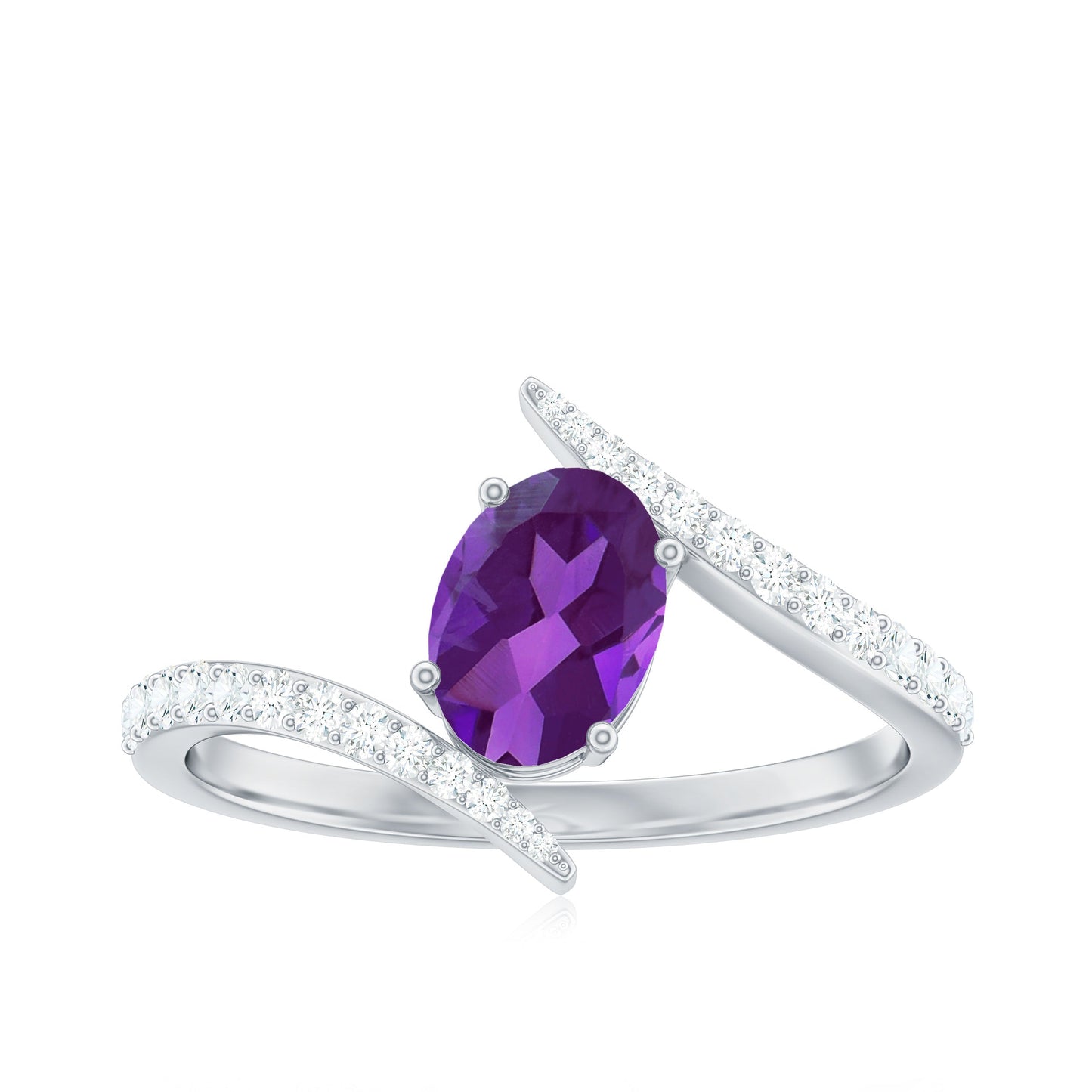 Solitaire Amethyst Bypass Engagement Ring with Diamond