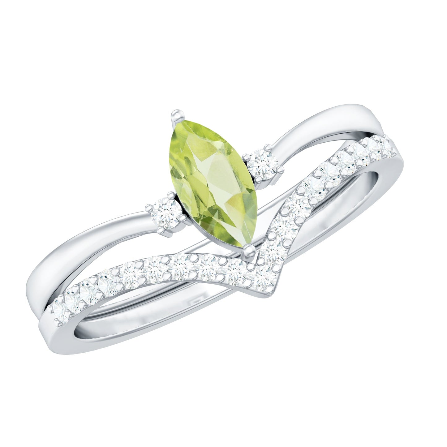Marquise Cut Peridot Solitaire Wedding Ring Set with Diamond
