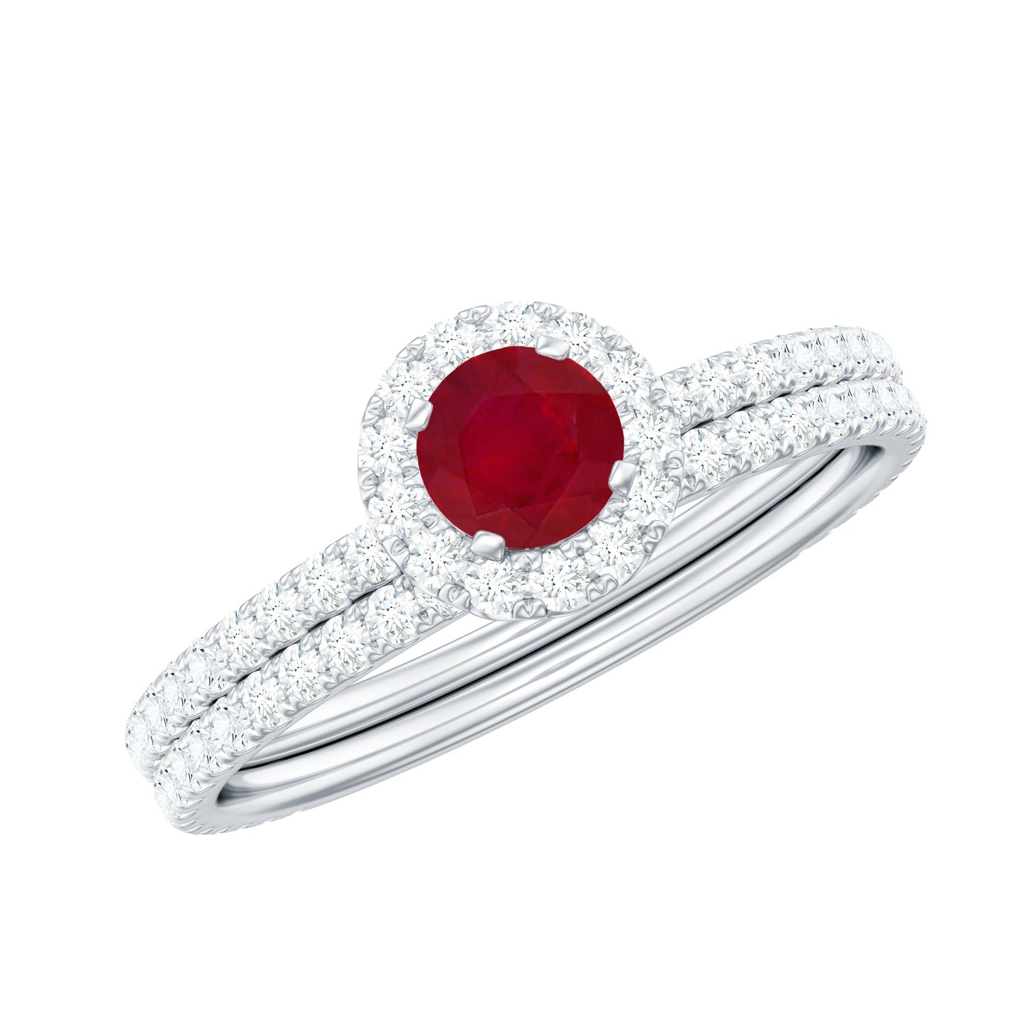 Natural Ruby Wedding Engagement Ring Set with Diamond