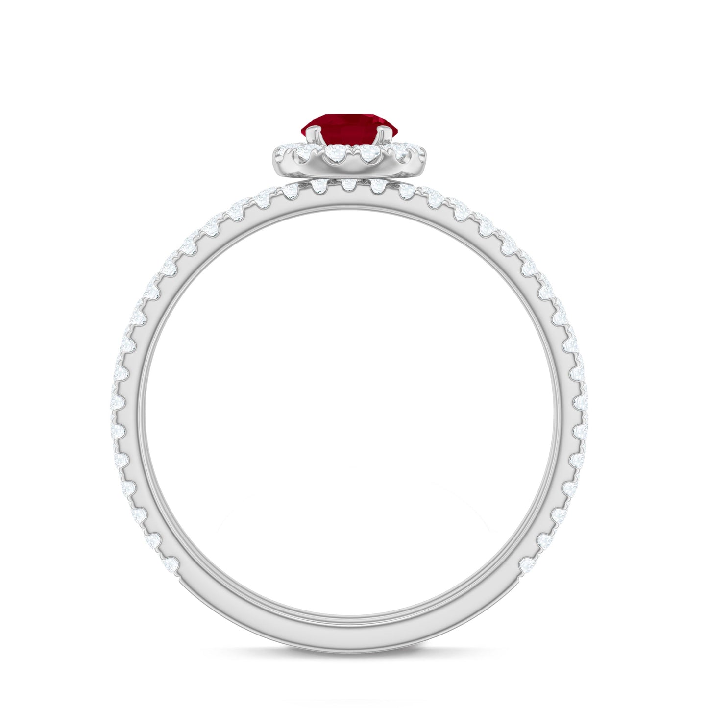 Natural Ruby Wedding Engagement Ring Set with Diamond