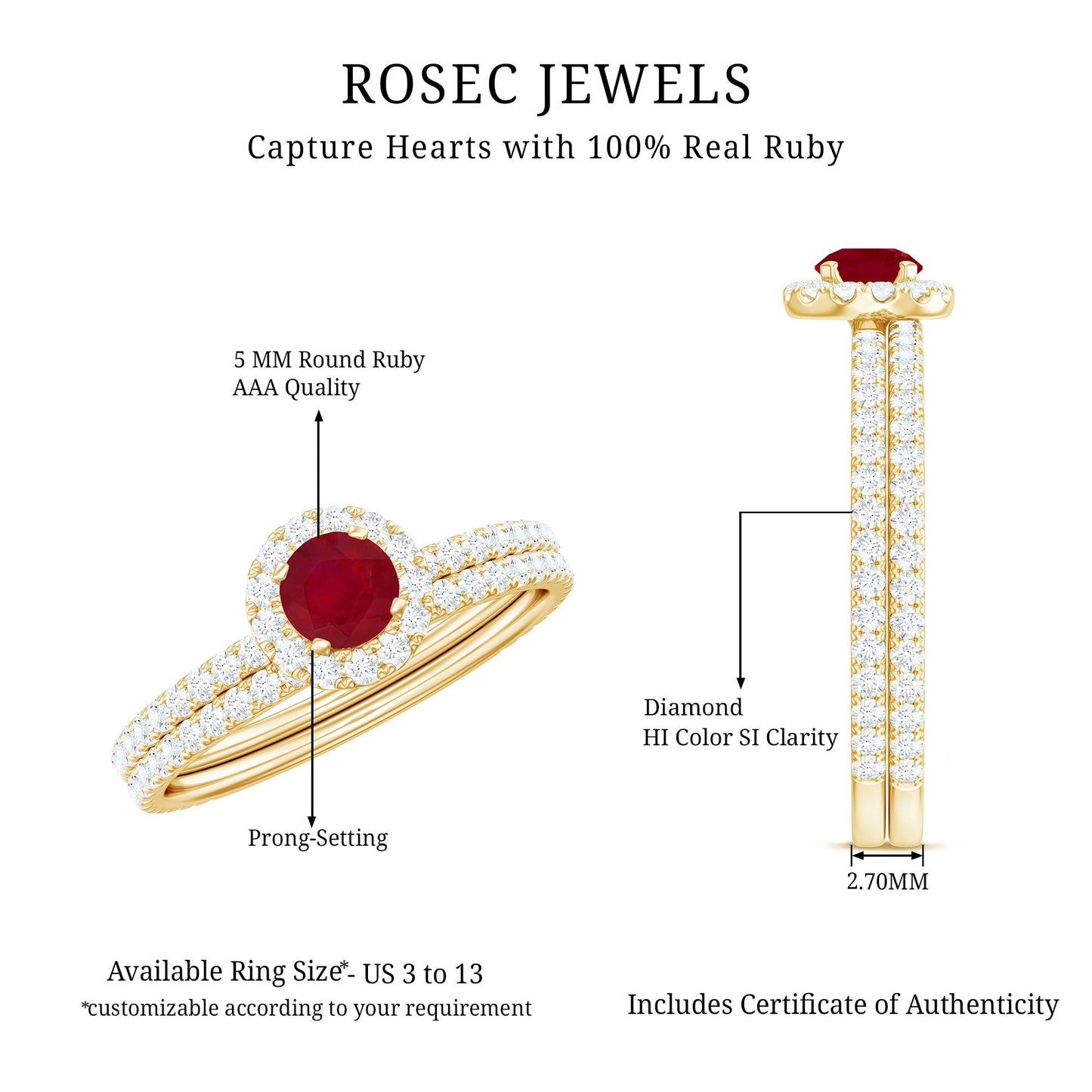 Natural Ruby Wedding Engagement Ring Set with Diamond