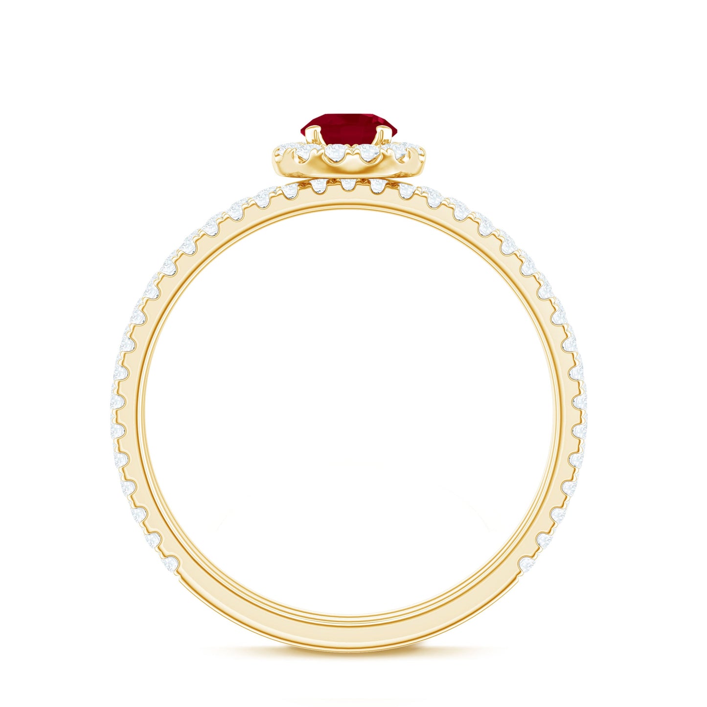 Natural Ruby Wedding Engagement Ring Set with Diamond