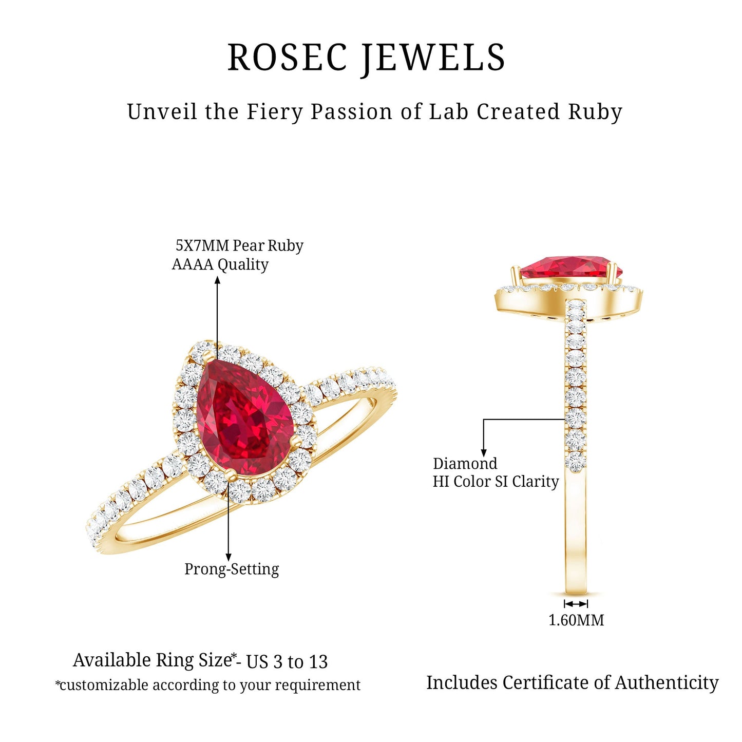 Lab Created Ruby Teardrop Halo Engagement Ring with Diamond