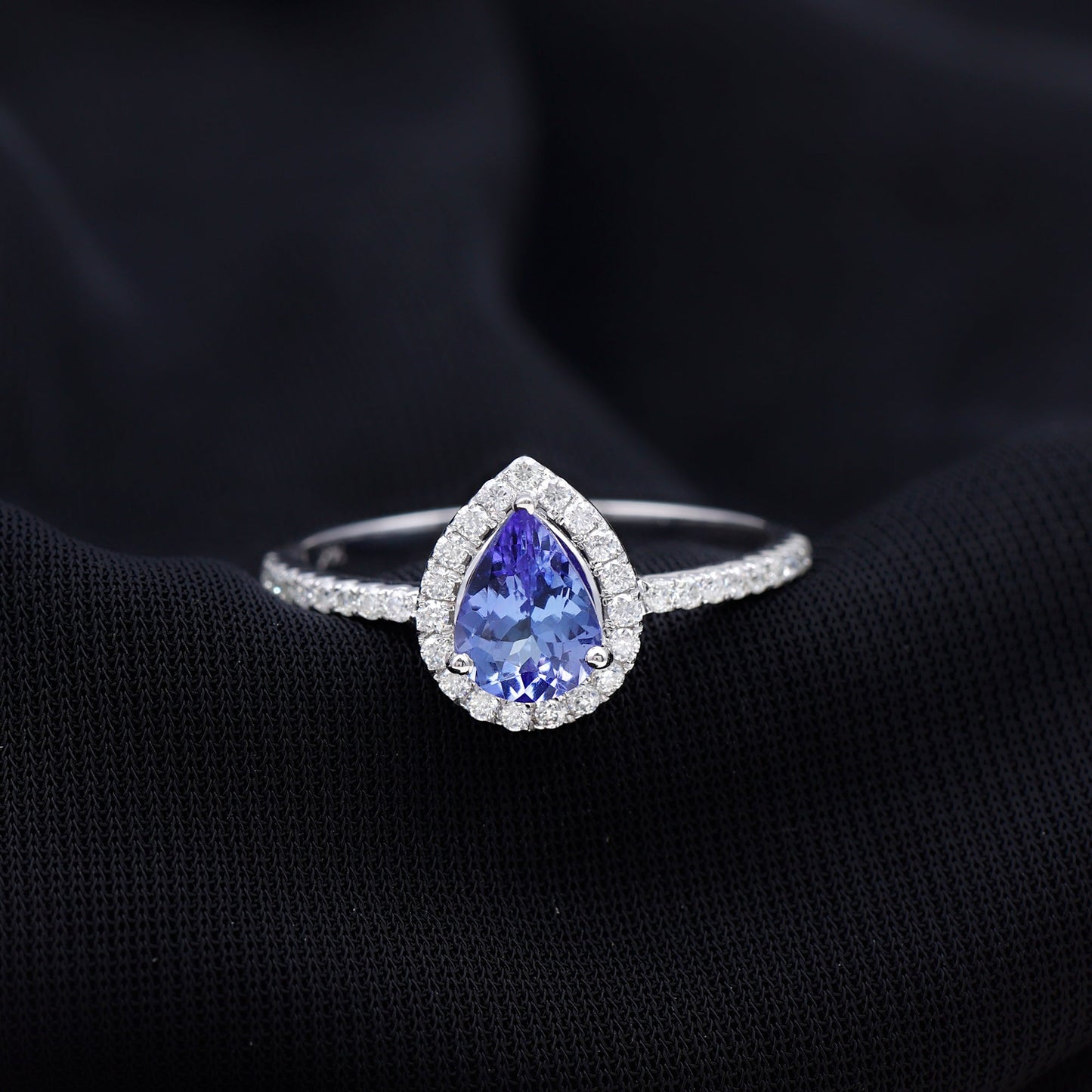 Real Pear Shape Tanzanite Teardrop Engagement Ring with Diamond Halo