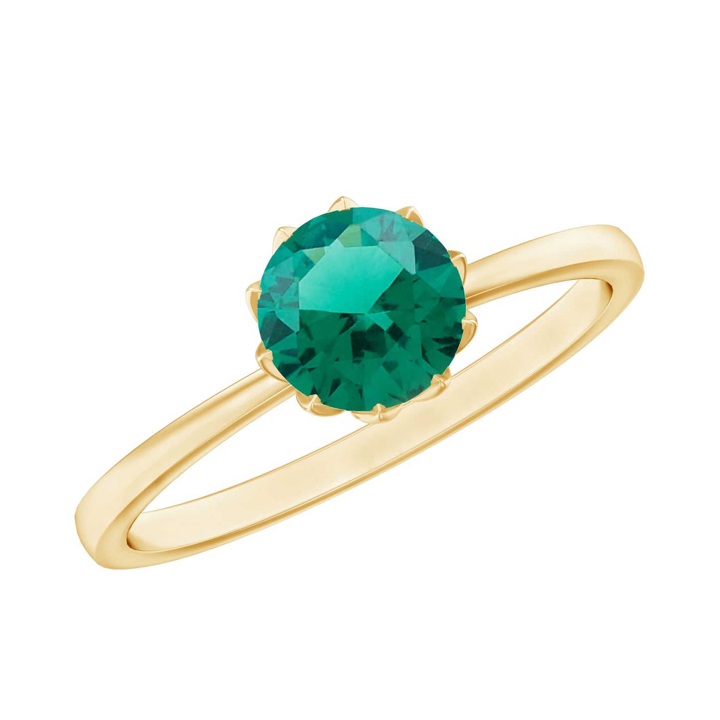 0.8 Carat Round Lab Grown Emerald Solitaire Ring in Lotus Basket Setting