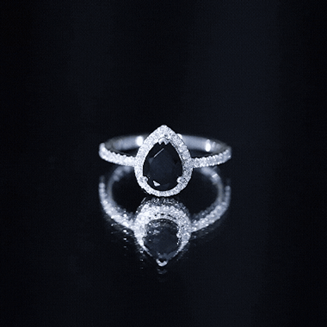 Certified 0.85 Carat Pear Shape Lab Grown Black and White Diamond Halo Engagement Ring