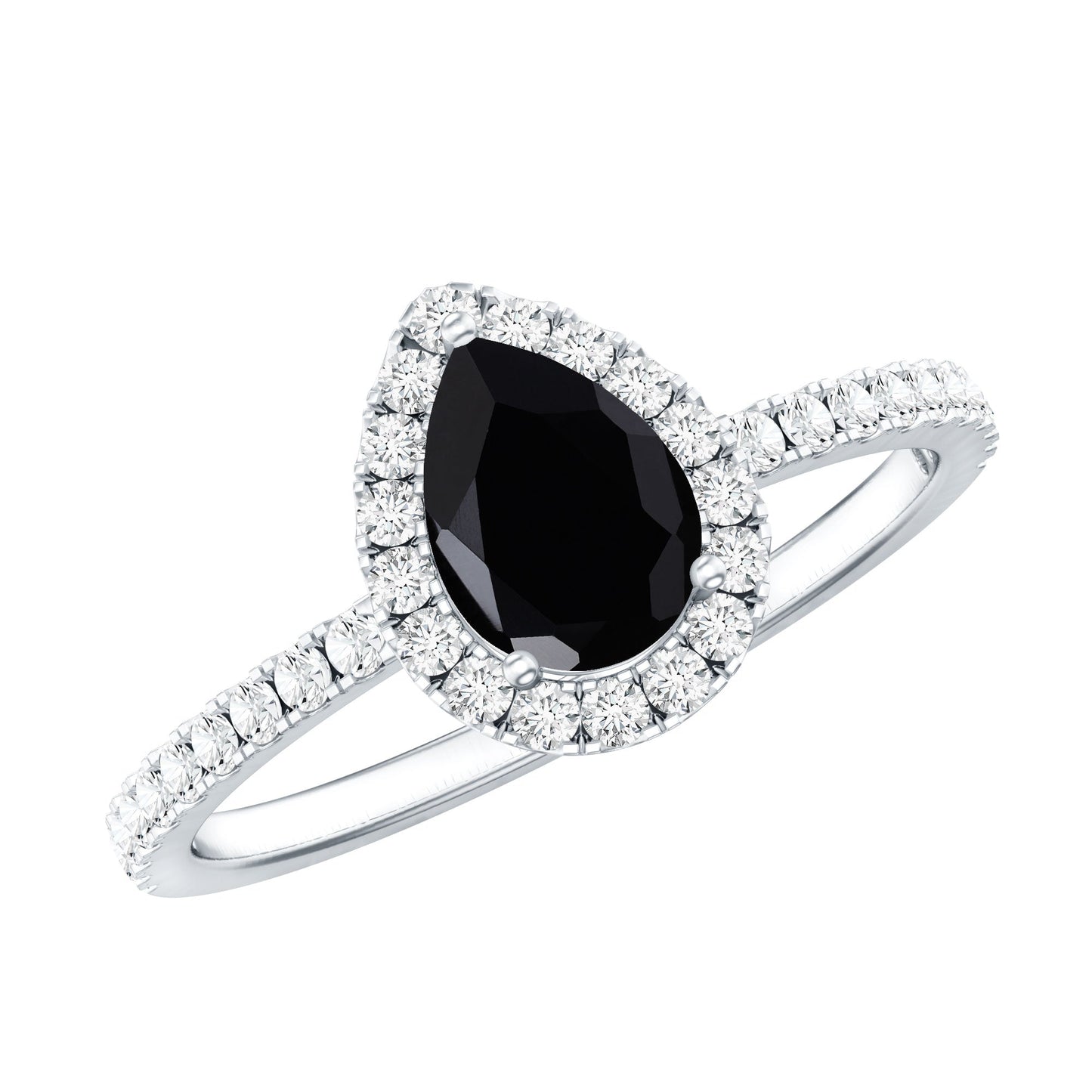 Certified 0.85 Carat Pear Shape Lab Grown Black and White Diamond Halo Engagement Ring