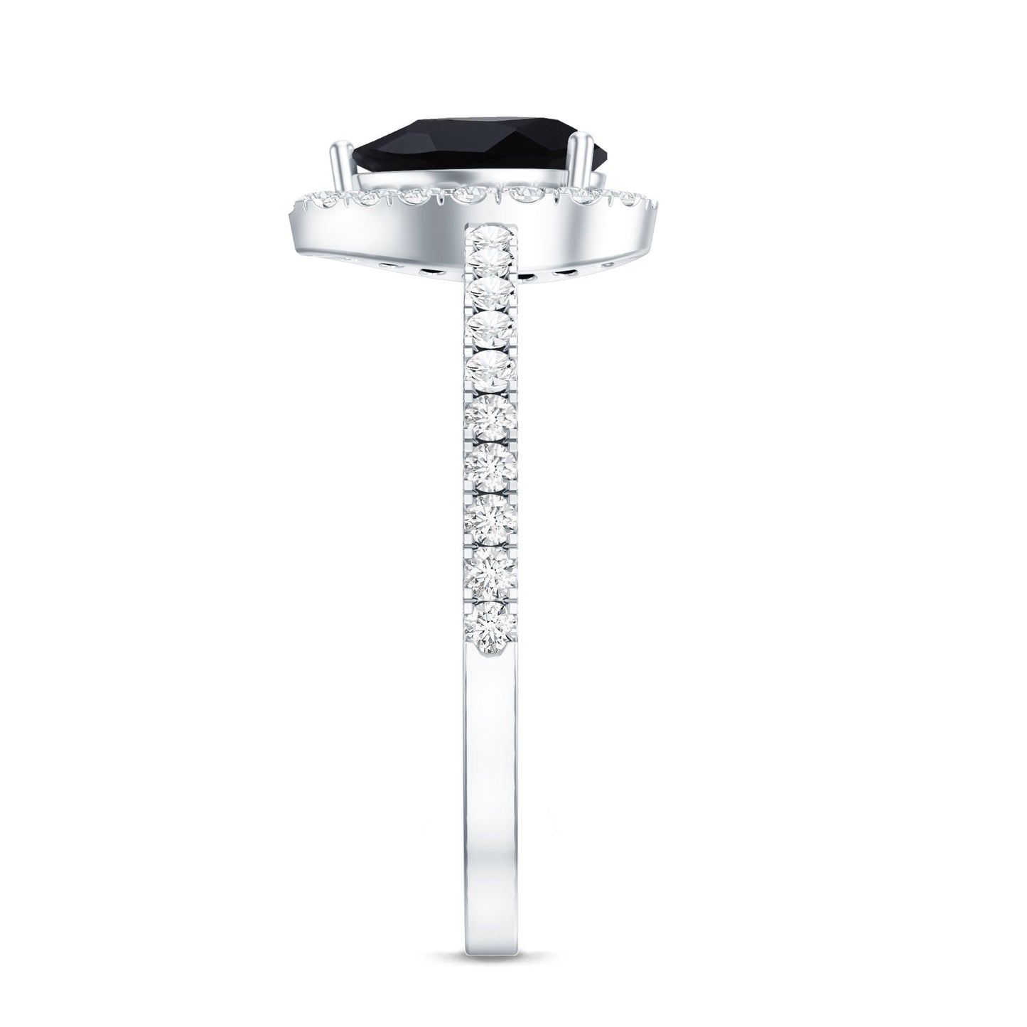 Certified 0.85 Carat Pear Shape Lab Grown Black and White Diamond Halo Engagement Ring