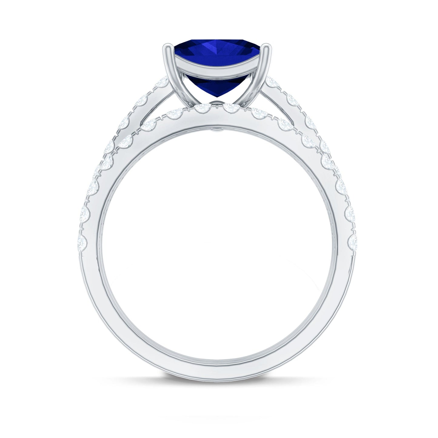 Certified Lab Grown Blue Sapphire Princess Cut Engagement Ring Set with Moissanite