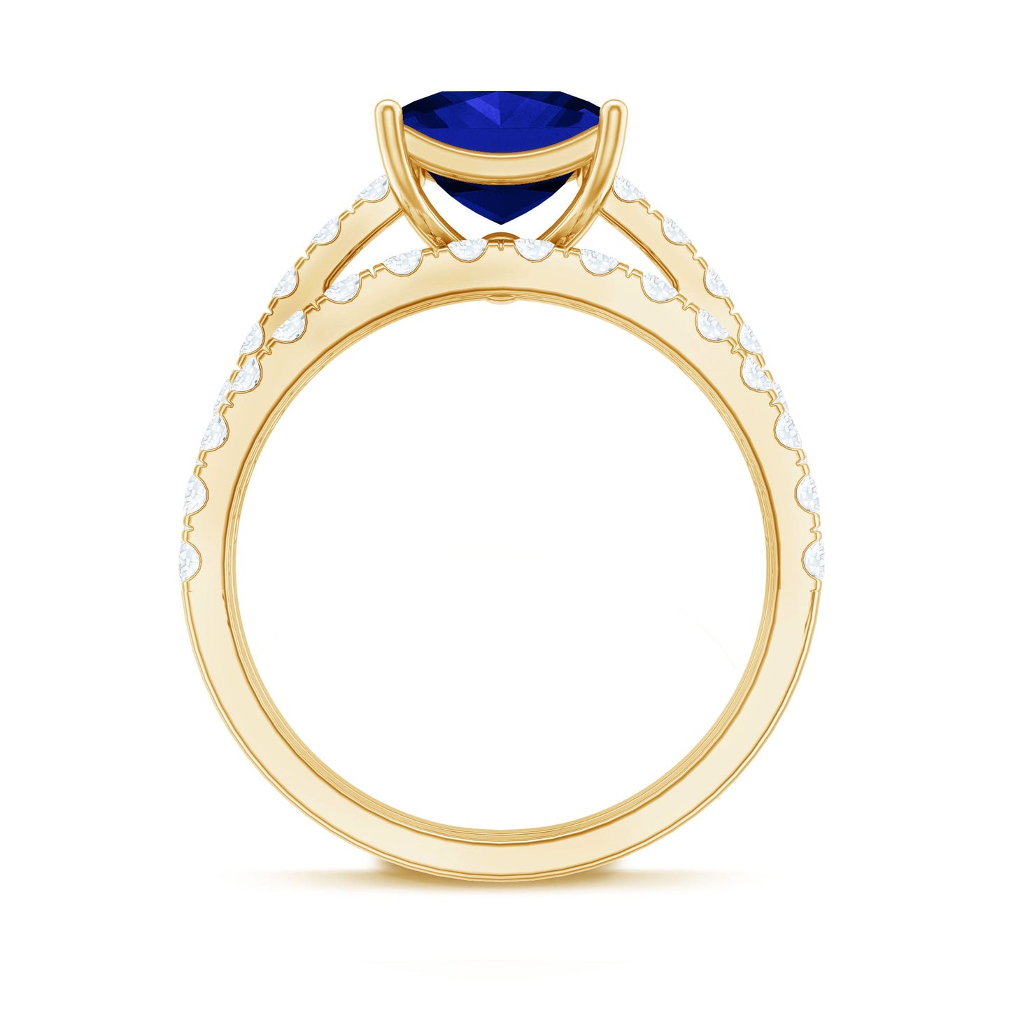 Certified Lab Grown Blue Sapphire Princess Cut Engagement Ring Set with Moissanite