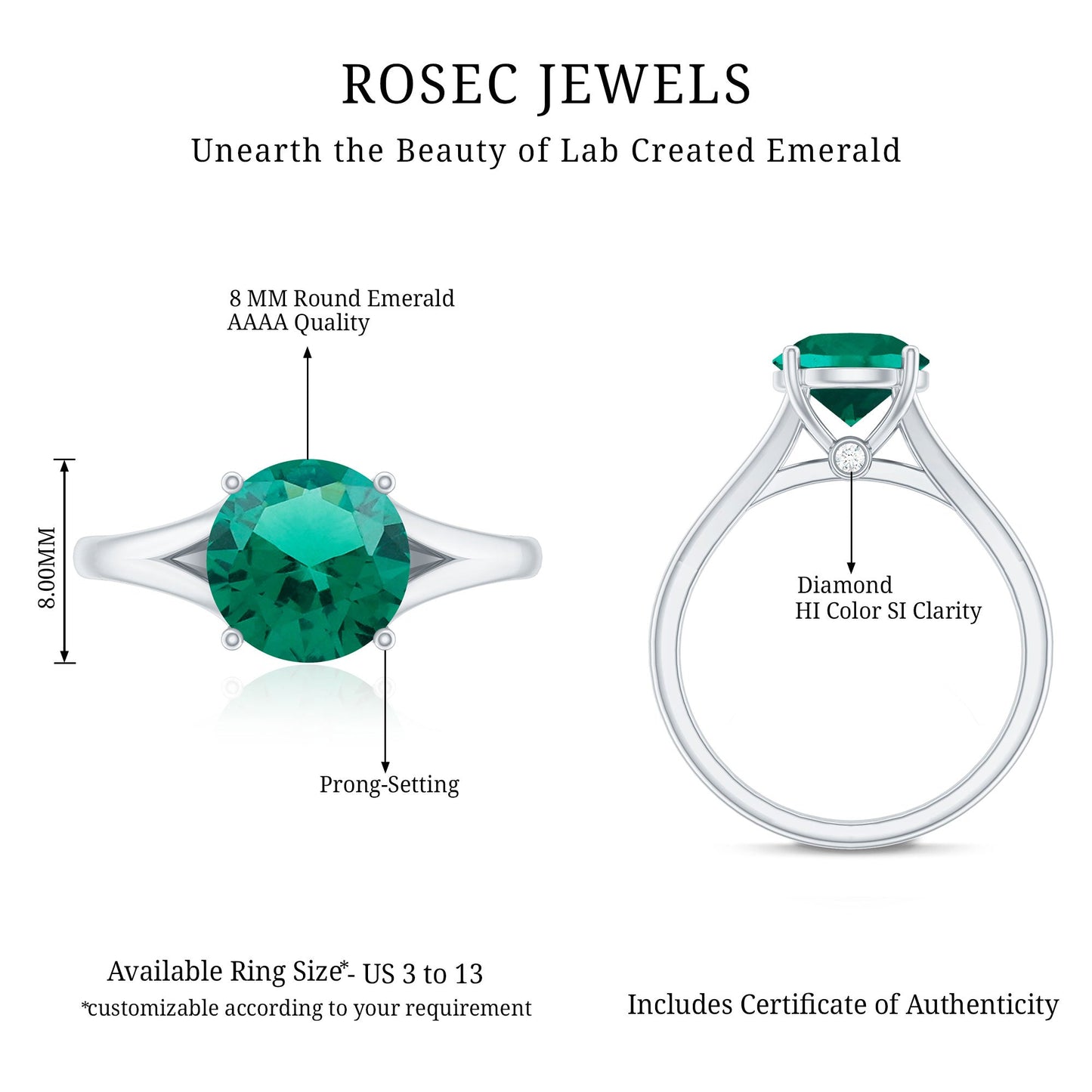 Certified 2 Carat Lab Grown Emerald Engagement Ring with Surprise Diamond