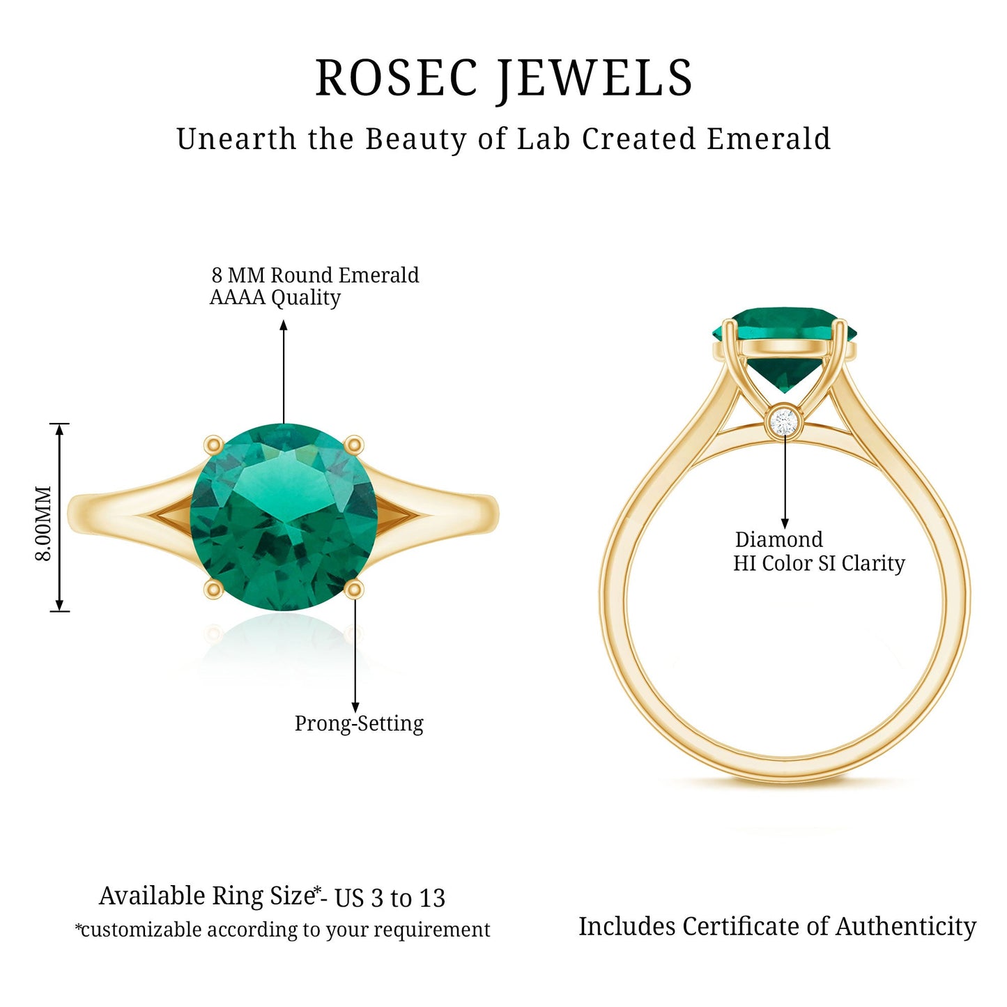 Certified 2 Carat Lab Grown Emerald Engagement Ring with Surprise Diamond
