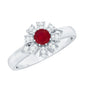 Natural Ruby Flower Promise Ring with Diamond
