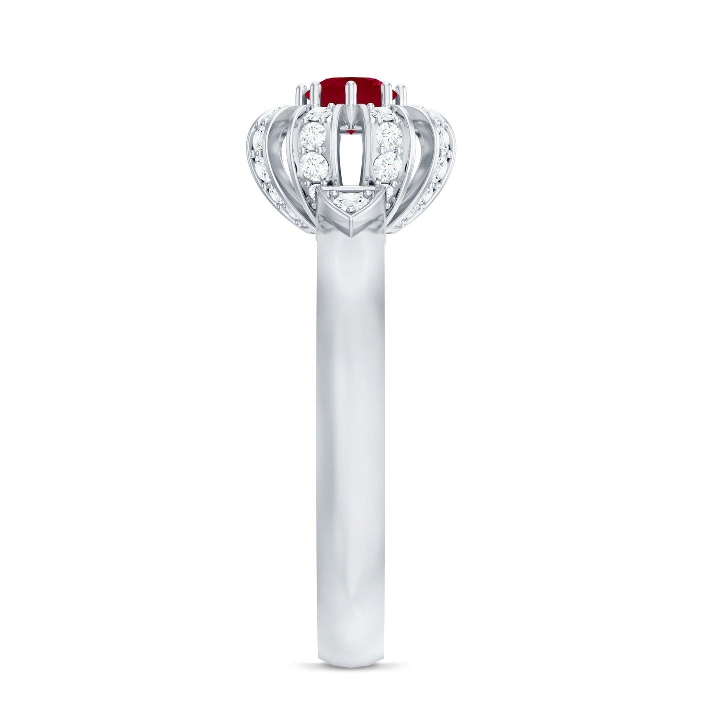 Natural Ruby Flower Promise Ring with Diamond