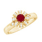 Natural Ruby Flower Promise Ring with Diamond