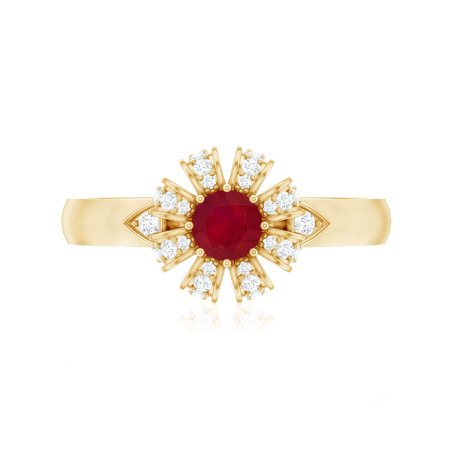 Natural Ruby Flower Promise Ring with Diamond