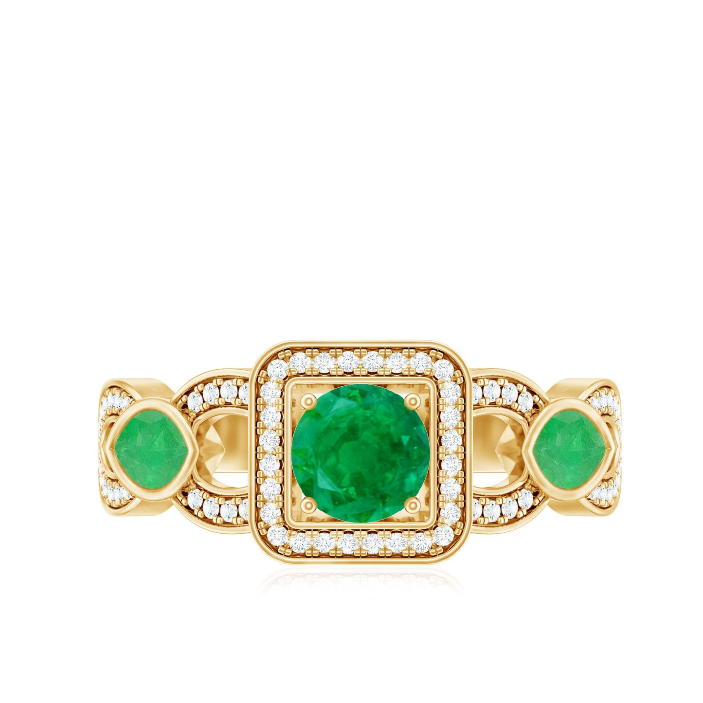 Natural Emerald Diamond Vintage Looking Engagement Ring
