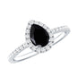 1 Carat Pear Shaped Black Onyx Engagement Ring with Real Diamond Halo