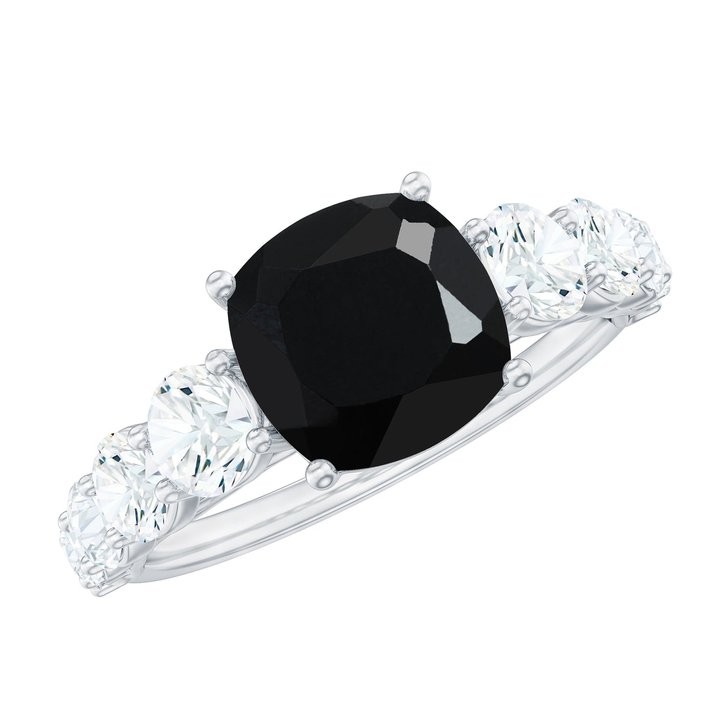 Certified 2.8 Carat Lab Grown Black Diamond Cushion Cut Engagement Ring with Side Stones