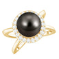 7.5 Carat Black Pearl Criss Cross Engagement Ring with Diamond Halo