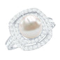 Cultured 3 Carat Freshwater Pearl Double Halo Engagement Ring with Moissanite