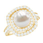 Cultured 3 Carat Freshwater Pearl Double Halo Engagement Ring with Moissanite