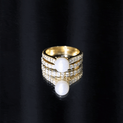 Cultured Freshwater Pearl Wedding Bridal Ring Set with Moissanite