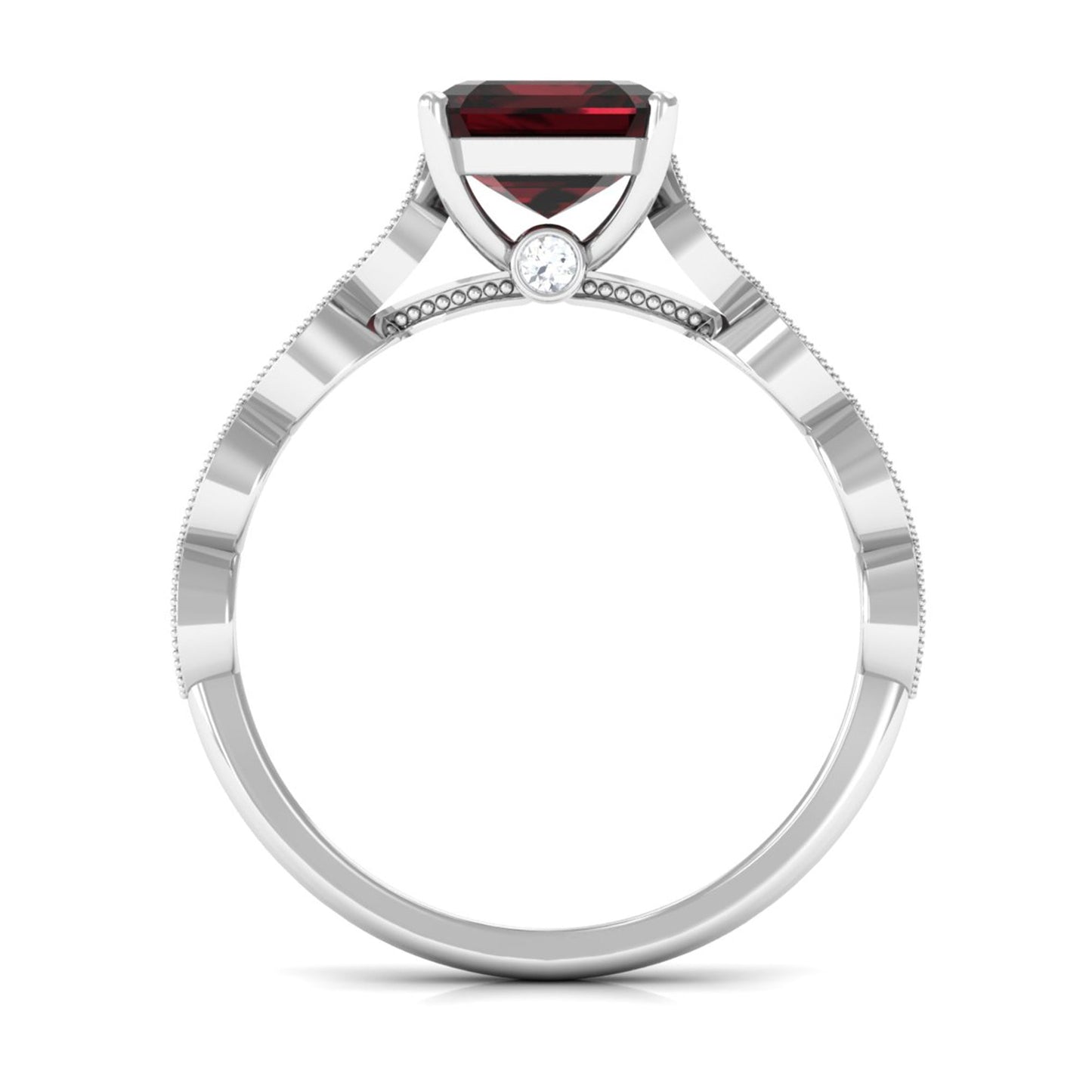 Real 3.3 Carat Asscher Cut Garnet Engagement Ring with Diamond