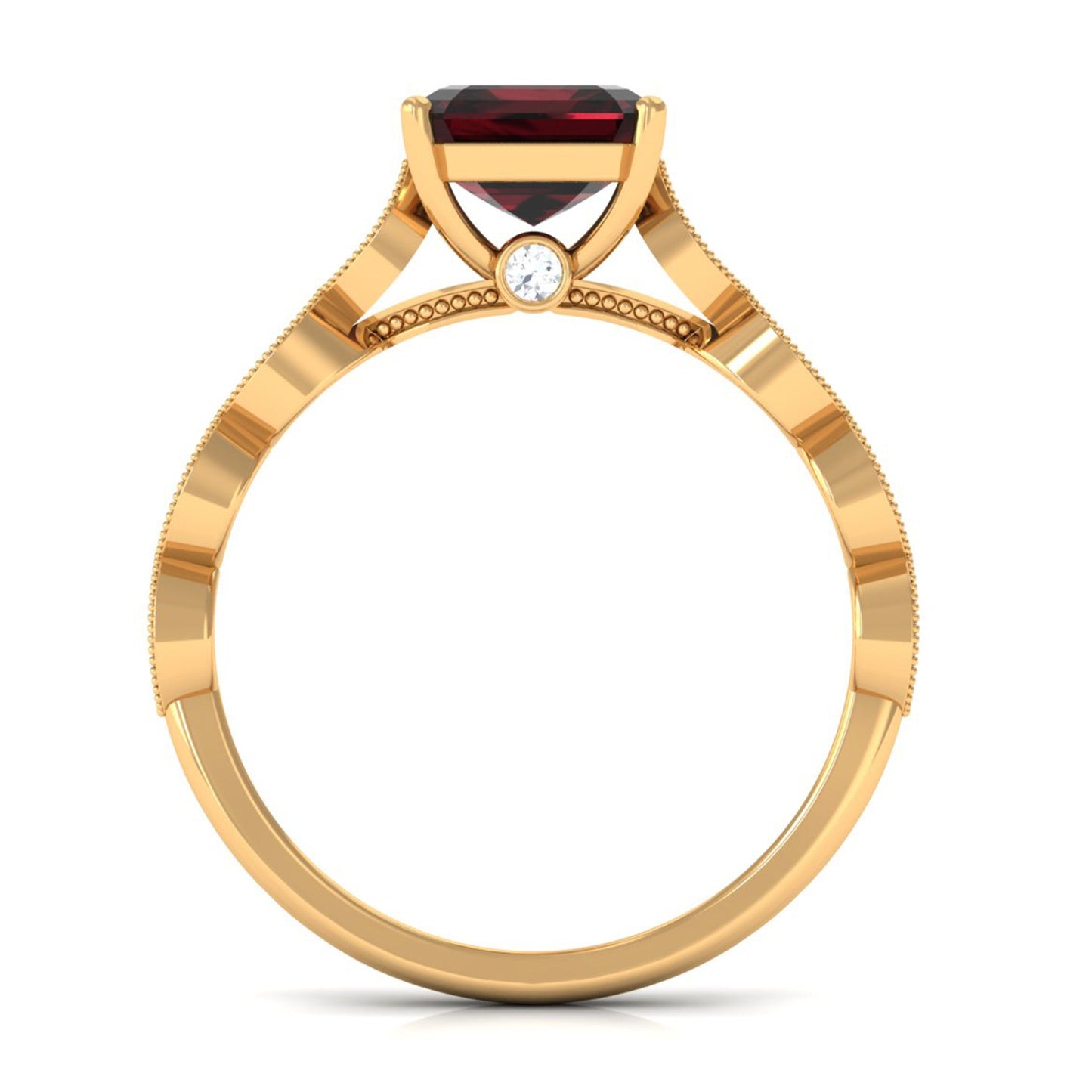 Real 3.3 Carat Asscher Cut Garnet Engagement Ring with Diamond