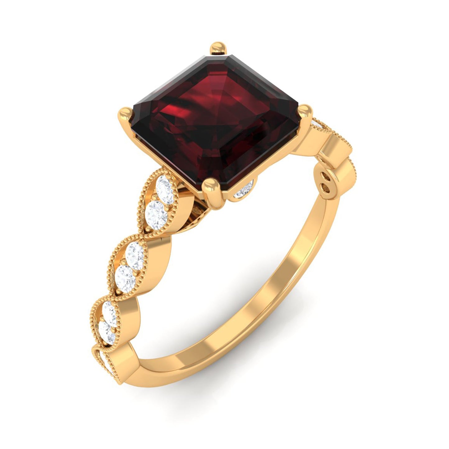 Real 3.3 Carat Asscher Cut Garnet Engagement Ring with Diamond