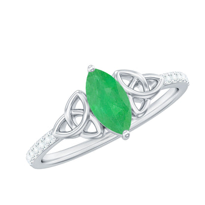 Natural Marquise Emerald Diamond Promise Ring with Celtic Knot
