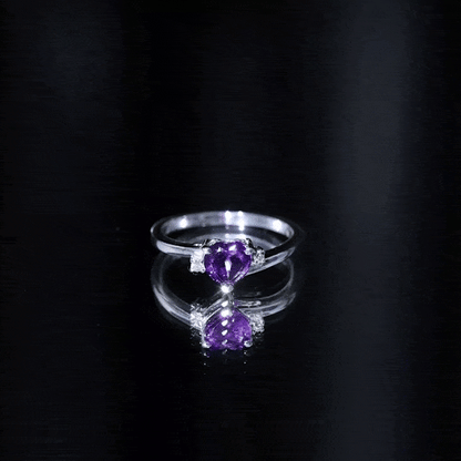 Real 0.9 Carat Amethyst Heart Engagement Ring with Diamond