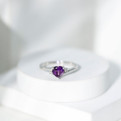 Real 0.9 Carat Amethyst Heart Engagement Ring with Diamond