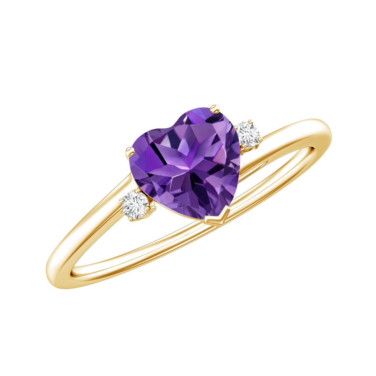 Real 0.9 Carat Amethyst Heart Engagement Ring with Diamond
