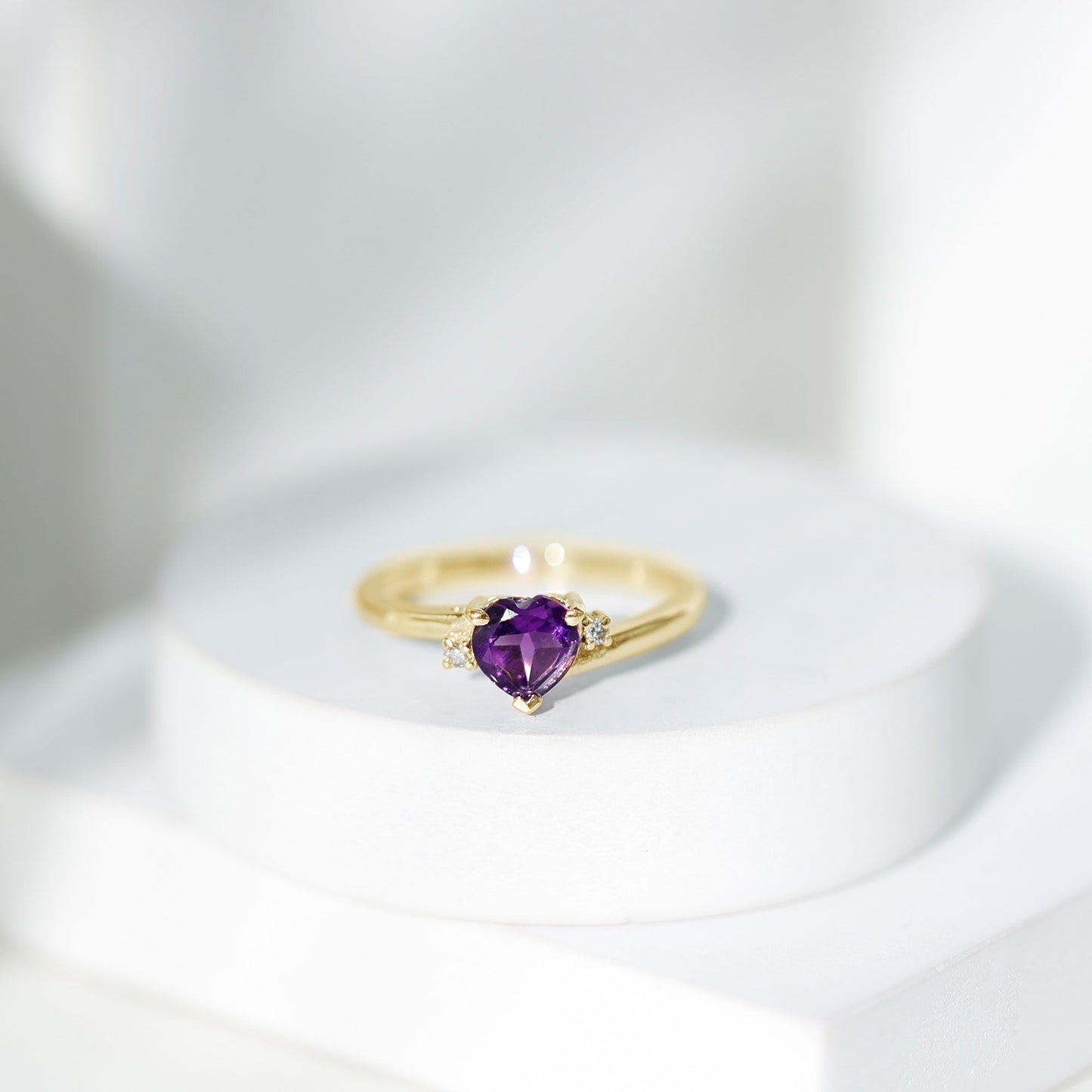Real 0.9 Carat Amethyst Heart Engagement Ring with Diamond