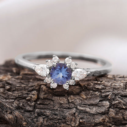Natural Tanzanite Promise Ring with Diamond stones