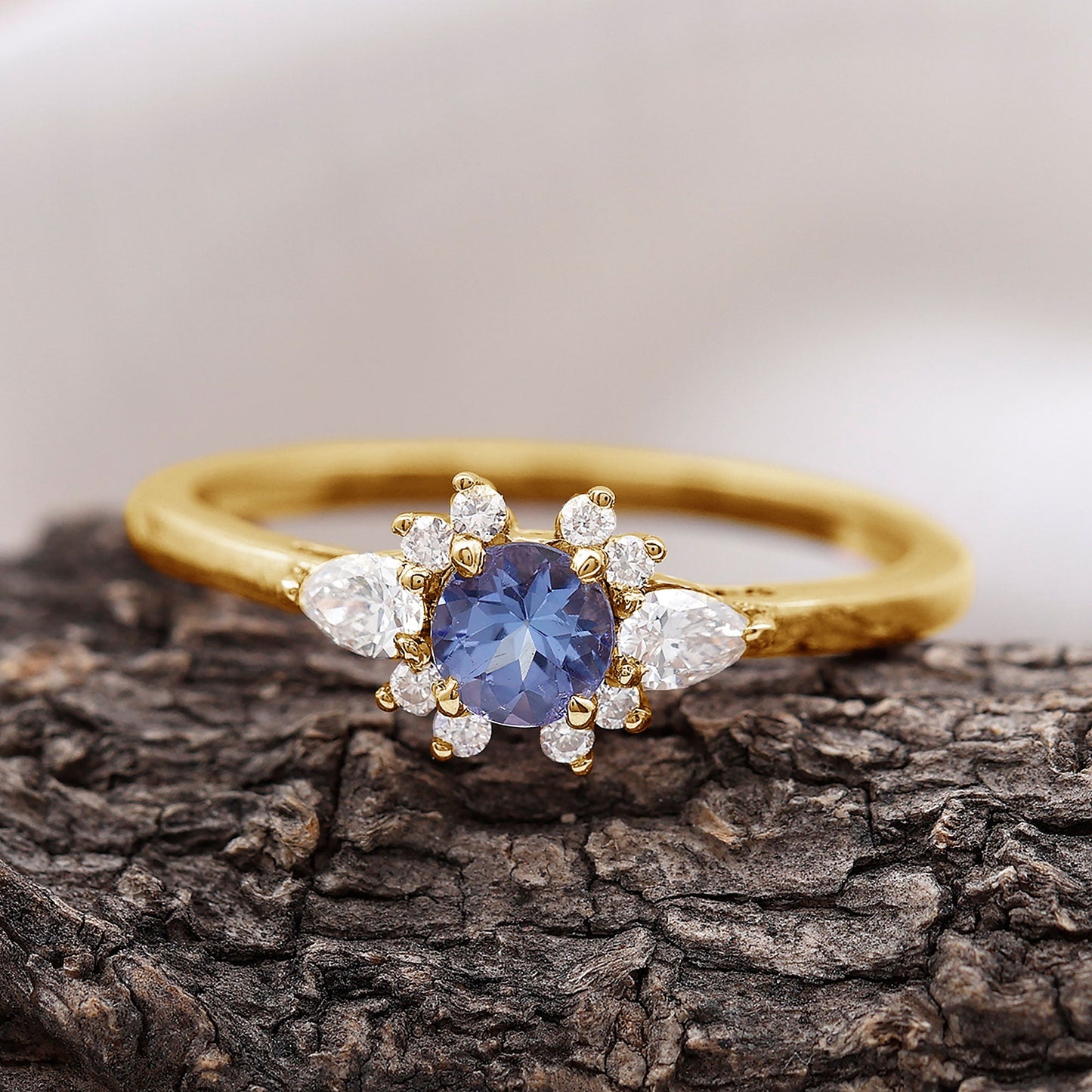 Natural Tanzanite Promise Ring with Diamond stones