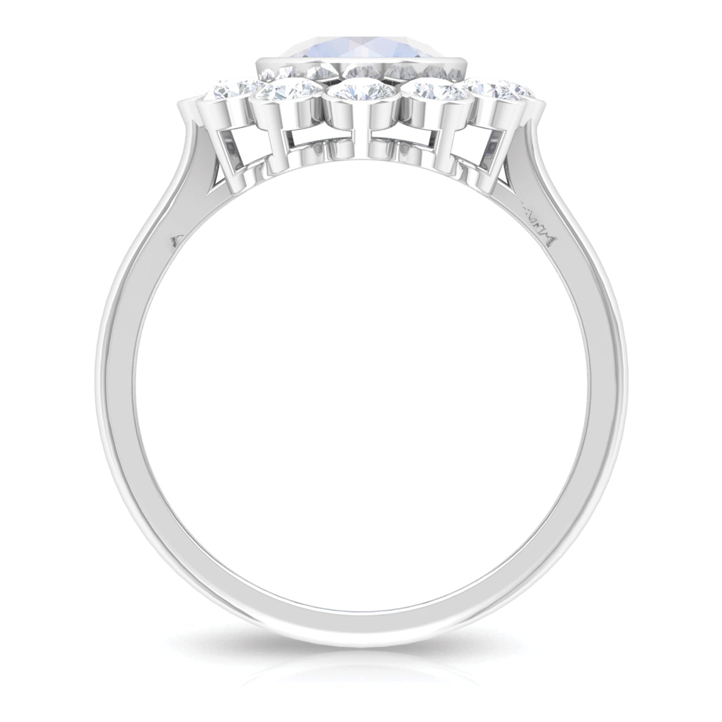 Bezel Set Moonstone Statement Engagement Ring with Diamond Halo