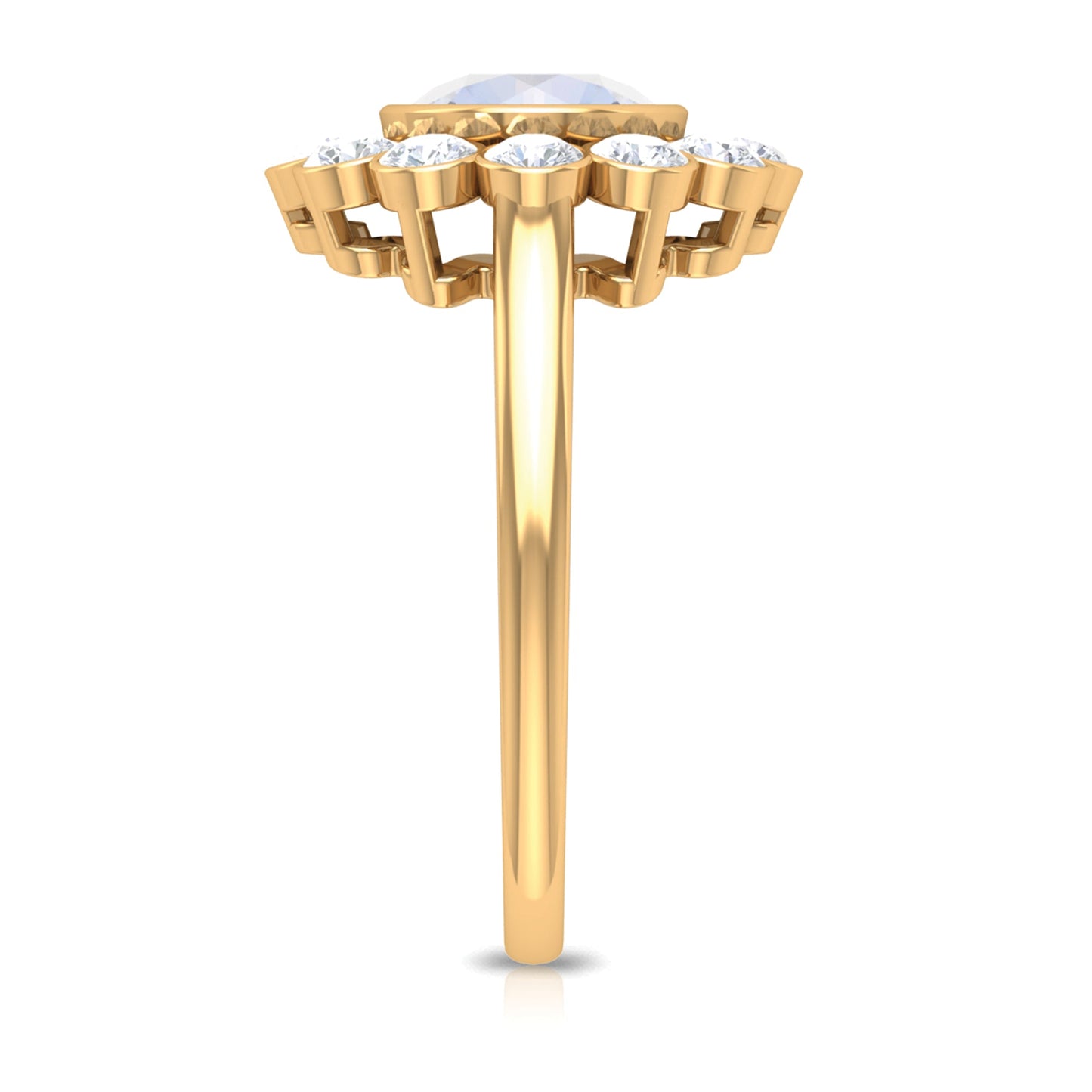 Bezel Set Moonstone Statement Engagement Ring with Diamond Halo