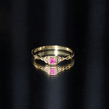 Real Princess Cut Ruby Promise Ring with Celtic Knot