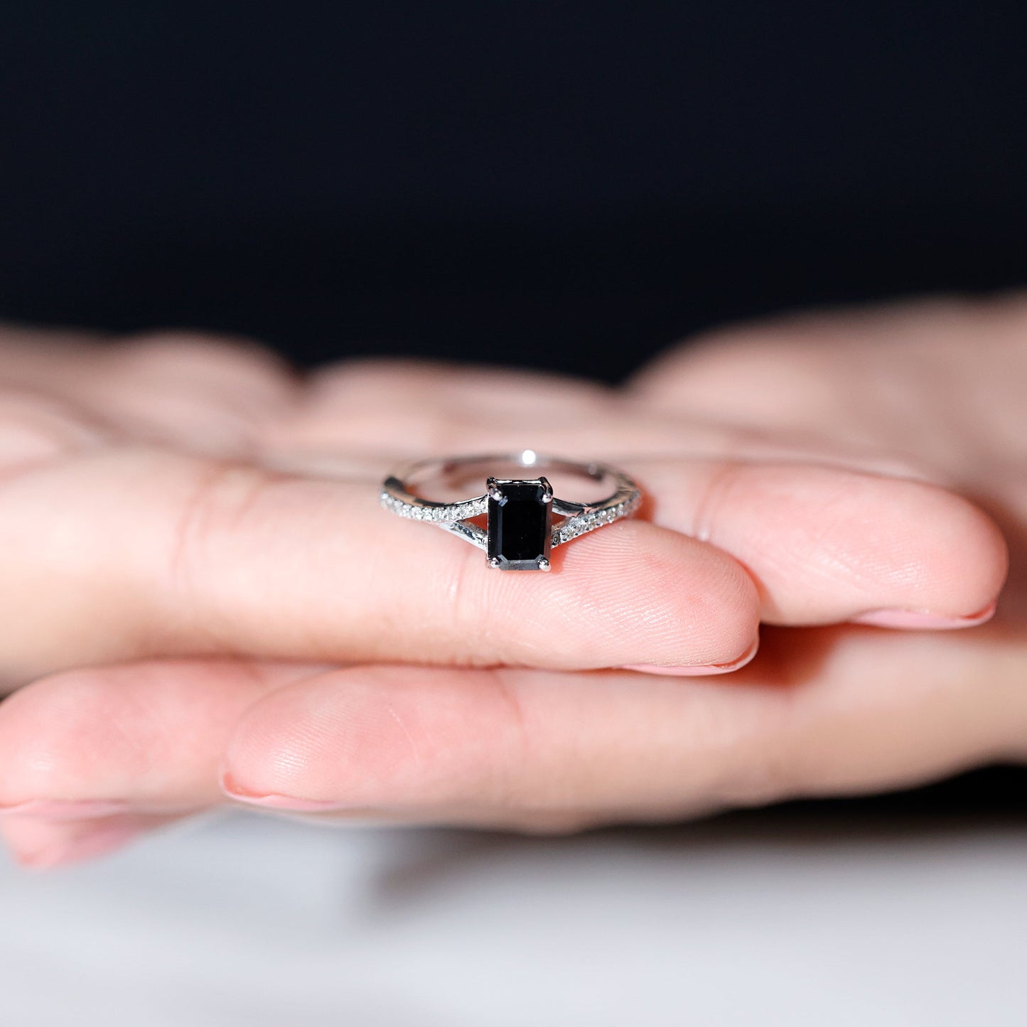 3.4 Carat Emerald Cut Lab Created Black Diamond Engagement Ring