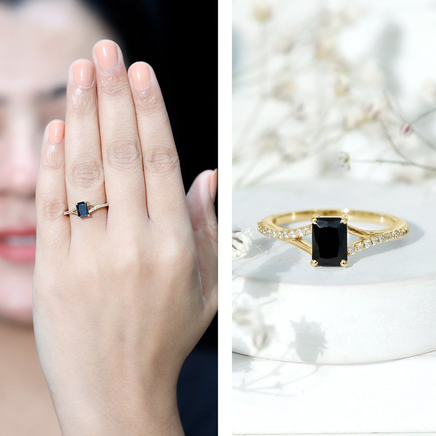 3.4 Carat Emerald Cut Lab Created Black Diamond Engagement Ring