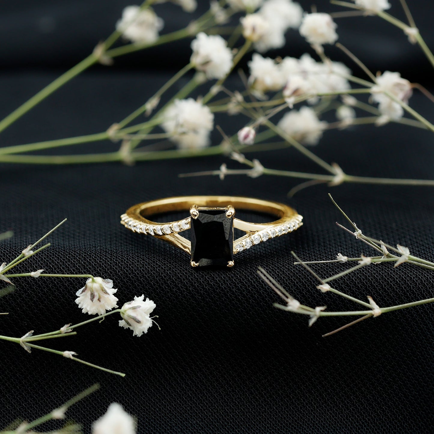 3.4 Carat Emerald Cut Lab Created Black Diamond Engagement Ring